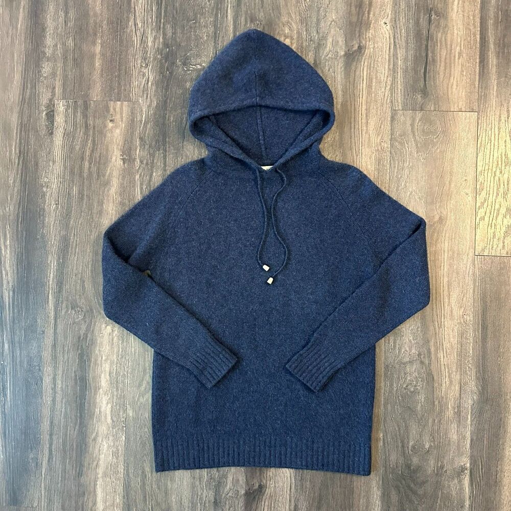 Vintage Neiman Marcus 100% Cashmere Hoodie Sweater Navy Blue Raglan Size Medium